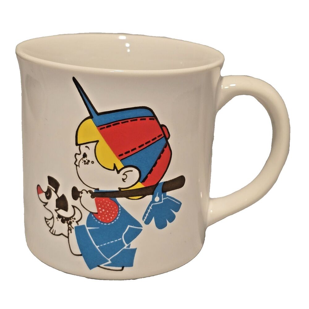 Vtg Otagiri Gibson Greeting Cards Coffee Mug MCM Boy Dog Baseball Bat Glove 3"